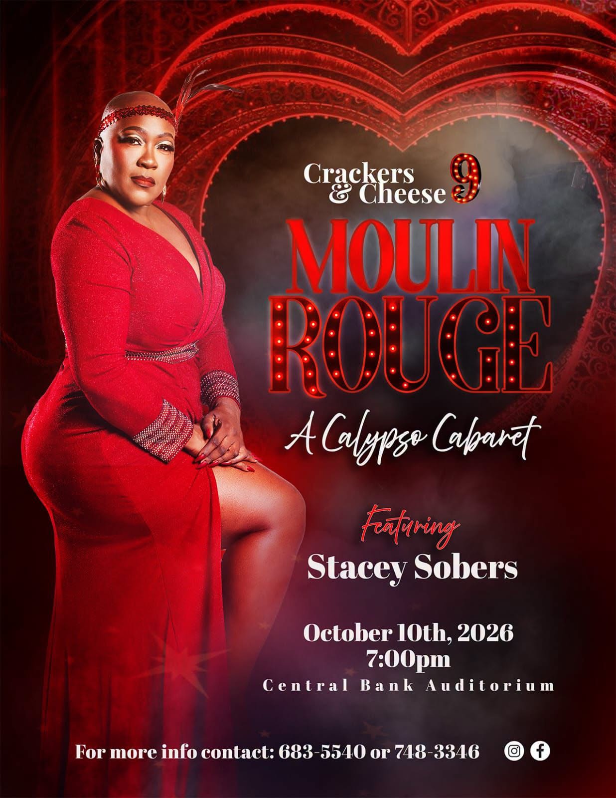 Crackers & Cheese 9 — Moulin Rouge: A Calypso Cabaret, featuring Stacey Sobers, October 10th 2026, 7:00pm, Central Bank Auditorium