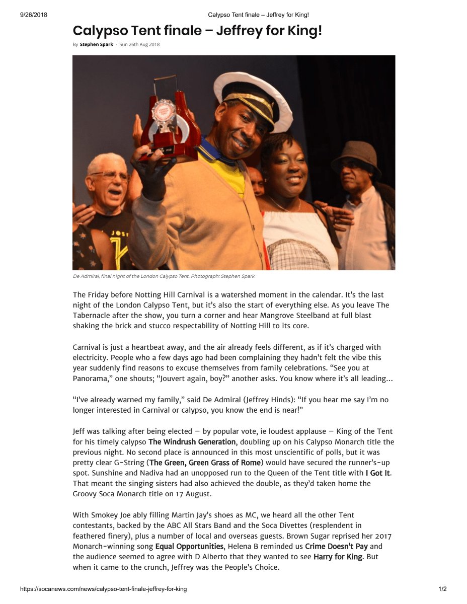 Calypso Tent finale, Jeffrey for King, August 2018